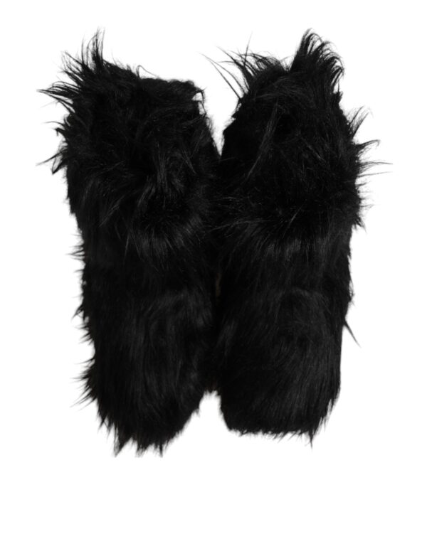 Dolce & Gabbana Black Faux Fur Mid Calf Boots Shoes – Image 3
