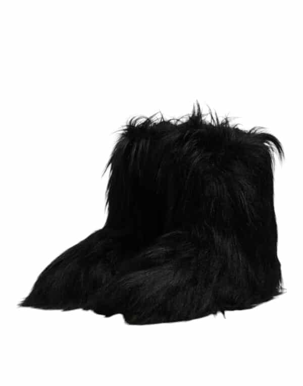 Dolce & Gabbana Black Faux Fur Mid Calf Boots Shoes – Image 4