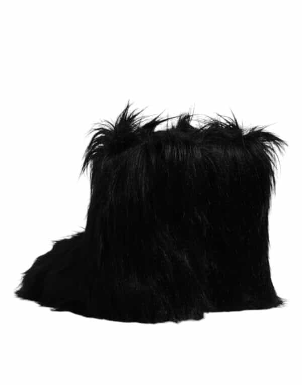 Dolce & Gabbana Black Faux Fur Mid Calf Boots Shoes – Image 5