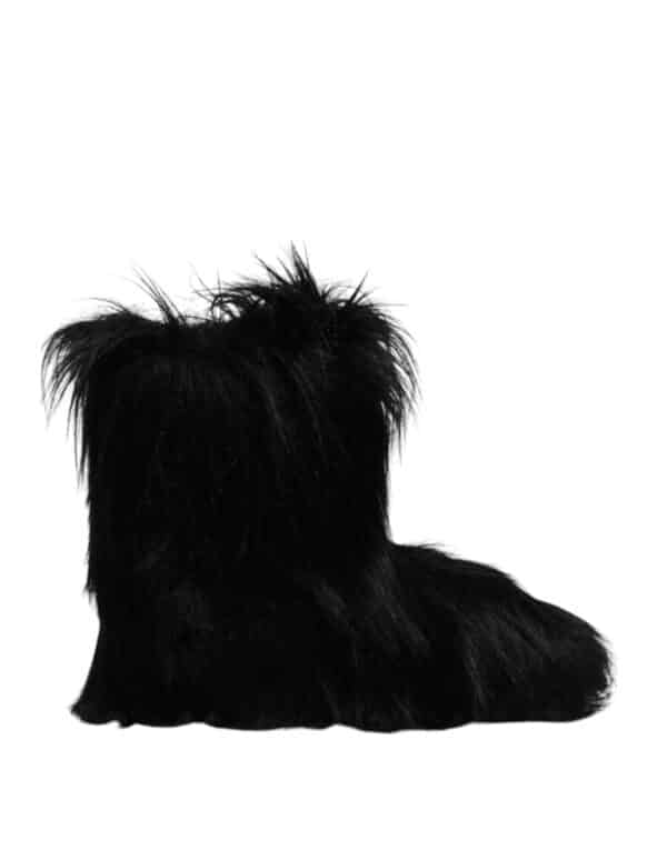 Dolce & Gabbana Black Faux Fur Mid Calf Boots Shoes – Image 7