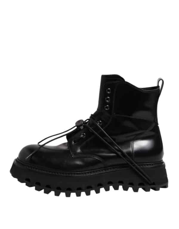 Dolce & Gabbana Black Leather Logo Ankle Boots Lace Up Shoes – Image 6