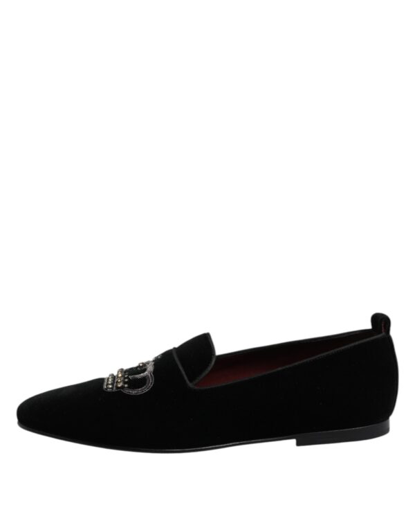 Dolce & Gabbana Black Velvet Crystal Crown Loafers Dress Shoes – Image 6