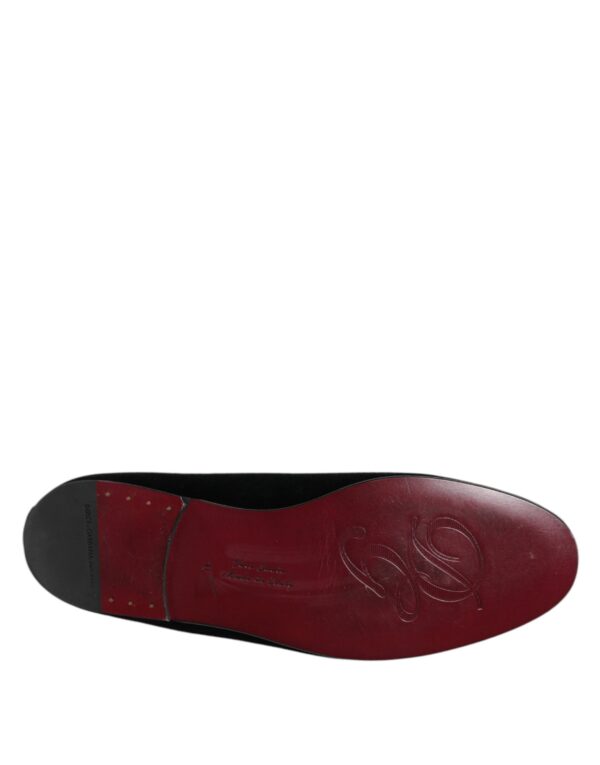 Dolce & Gabbana Black Velvet Crystal Crown Loafers Dress Shoes – Image 8