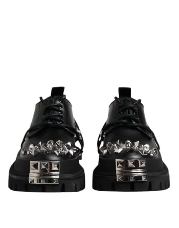 Dolce & Gabbana Black Leather Embellished Trekking Derby Shoes – Image 2
