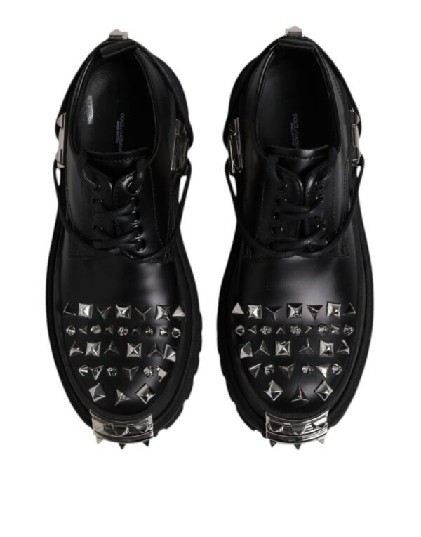 Dolce & Gabbana Black Leather Embellished Trekking Derby Shoes – Image 3