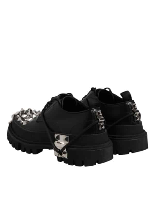 Dolce & Gabbana Black Leather Embellished Trekking Derby Shoes – Image 5