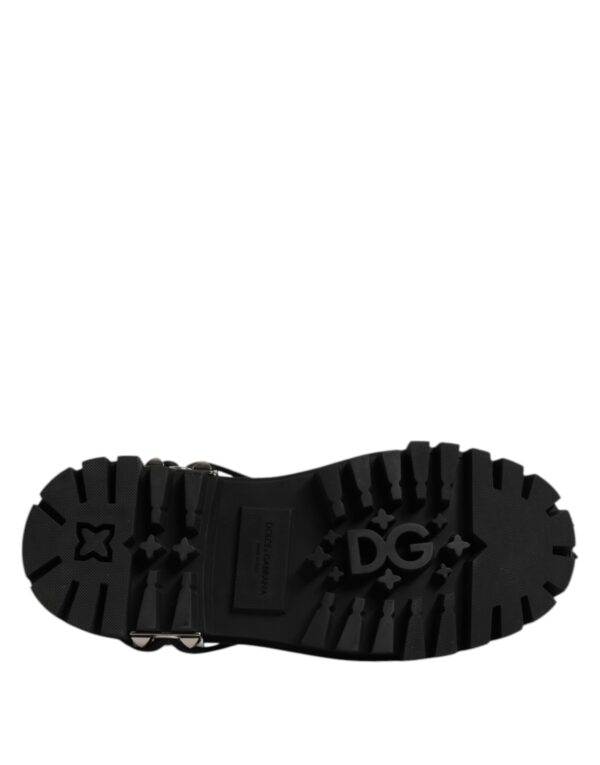Dolce & Gabbana Black Leather Embellished Trekking Derby Shoes – Image 8