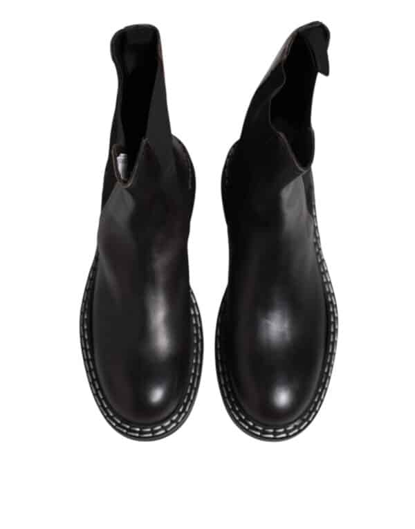 Dolce & Gabbana Black Leather Mid Calf Boots Flats Shoes – Image 3