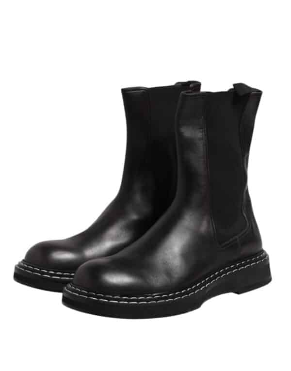 Dolce & Gabbana Black Leather Mid Calf Boots Flats Shoes – Image 4