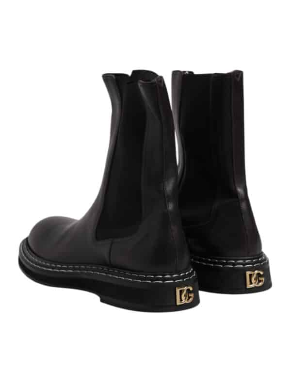Dolce & Gabbana Black Leather Mid Calf Boots Flats Shoes – Image 5