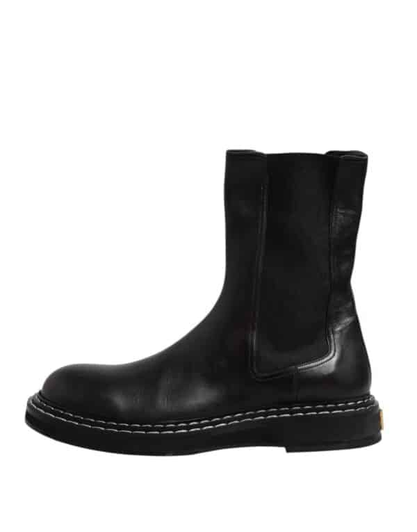 Dolce & Gabbana Black Leather Mid Calf Boots Flats Shoes – Image 6