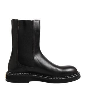 Dolce & Gabbana Black Leather Mid Calf Boots Flats Shoes