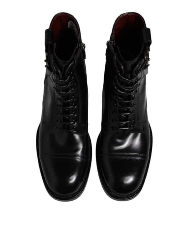 Dolce & Gabbana Black Leather Mid Calf Boots Lace Up Shoes – Image 3
