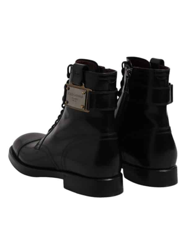 Dolce & Gabbana Black Leather Mid Calf Boots Lace Up Shoes – Image 5