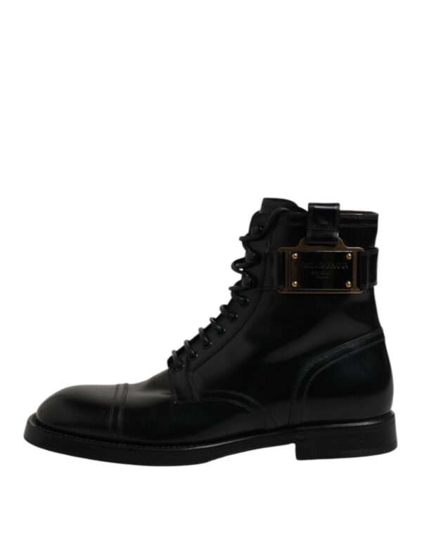 Dolce & Gabbana Black Leather Mid Calf Boots Lace Up Shoes – Image 6