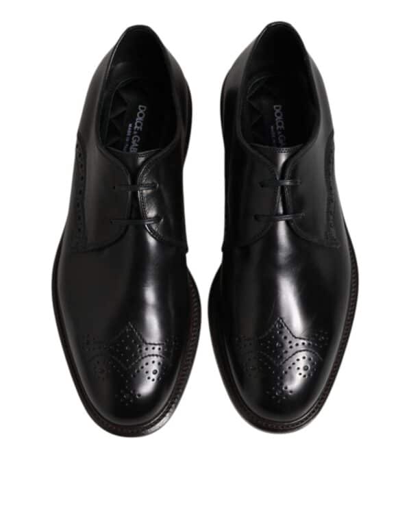 Dolce & Gabbana Black Leather Derby Wingtip Formal Shoes – Image 3