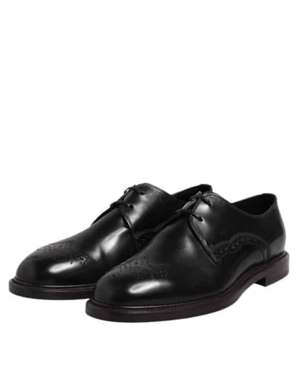 Dolce & Gabbana Black Leather Derby Wingtip Formal Shoes – Image 4