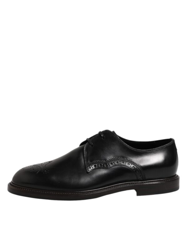 Dolce & Gabbana Black Leather Derby Wingtip Formal Shoes – Image 6