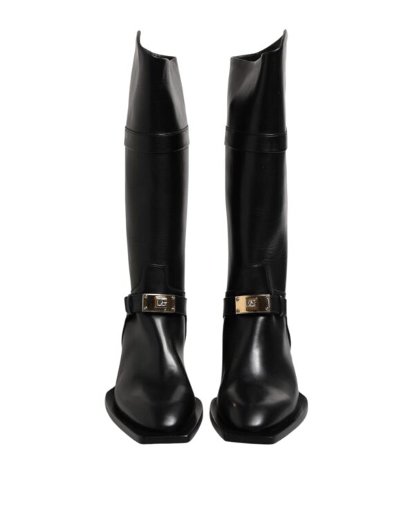 Dolce & Gabbana Black Leather High Boots Flats Shoes – Image 2