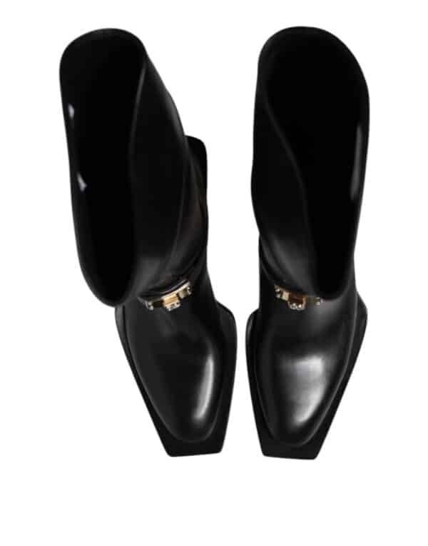 Dolce & Gabbana Black Leather High Boots Flats Shoes – Image 3