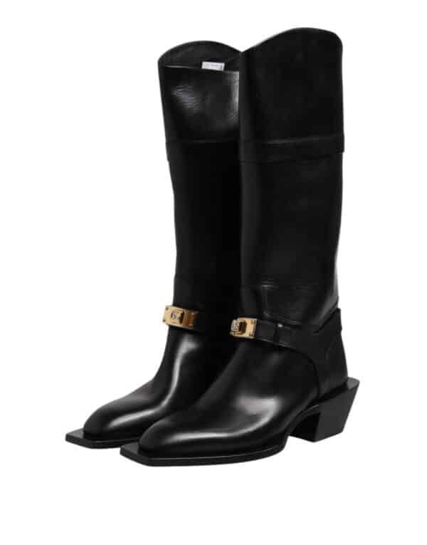 Dolce & Gabbana Black Leather High Boots Flats Shoes – Image 4