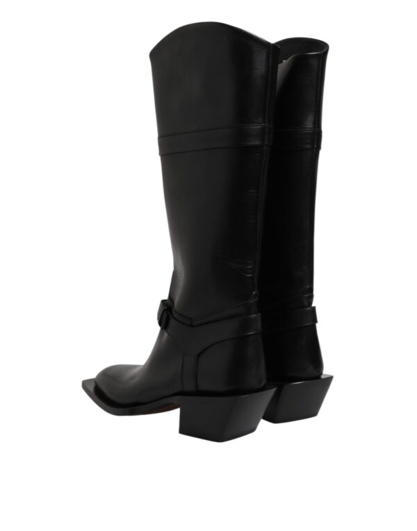 Dolce & Gabbana Black Leather High Boots Flats Shoes – Image 5