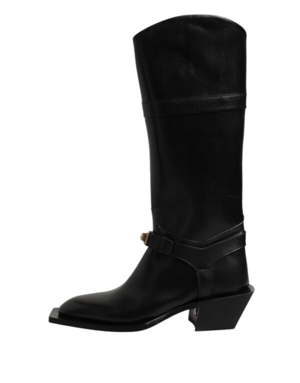 Dolce & Gabbana Black Leather High Boots Flats Shoes – Image 6