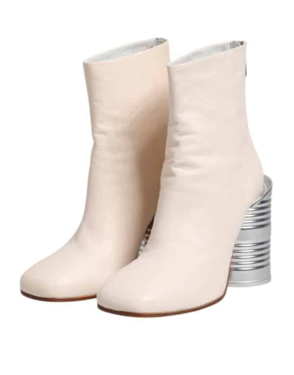 Maison Margiela White Calf Leather Can Heel Boots Shoes – Image 4