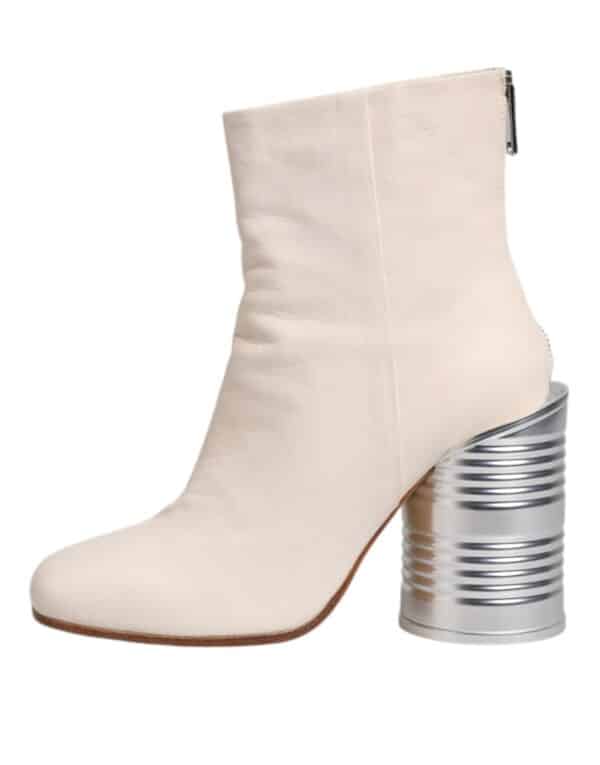 Maison Margiela White Calf Leather Can Heel Boots Shoes – Image 6