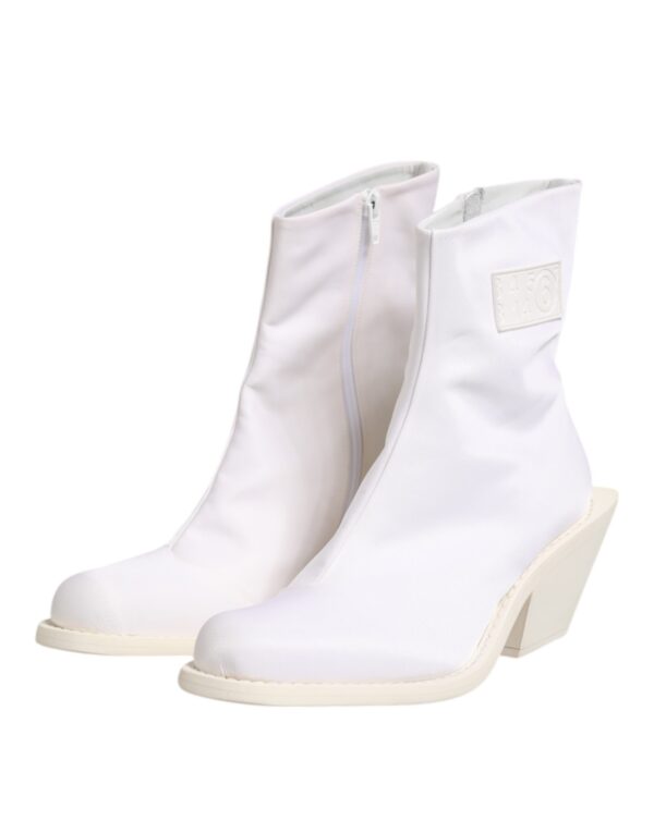 Maison Margiela White Square Heel Zip Ankle Boots Shoes – Image 4