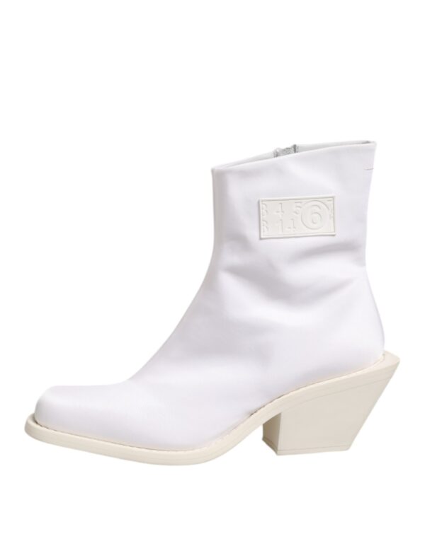 Maison Margiela White Square Heel Zip Ankle Boots Shoes – Image 6