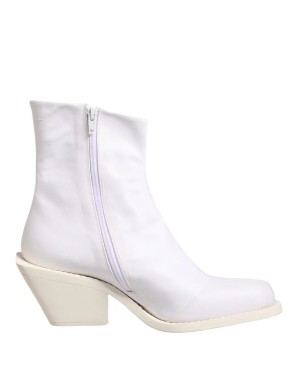 Maison Margiela White Square Heel Zip Ankle Boots Shoes – Image 7