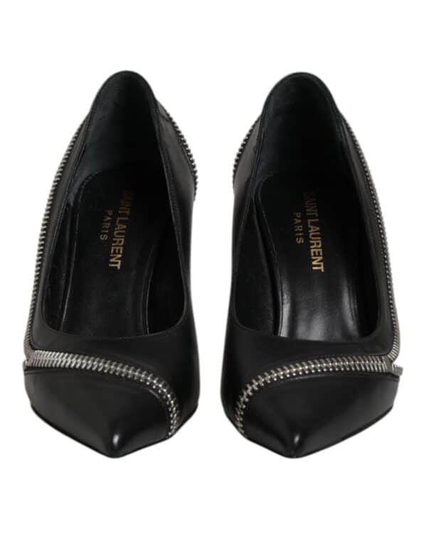 Saint Laurent White Black Leather Pointed Toe Heels Shoes – Image 2
