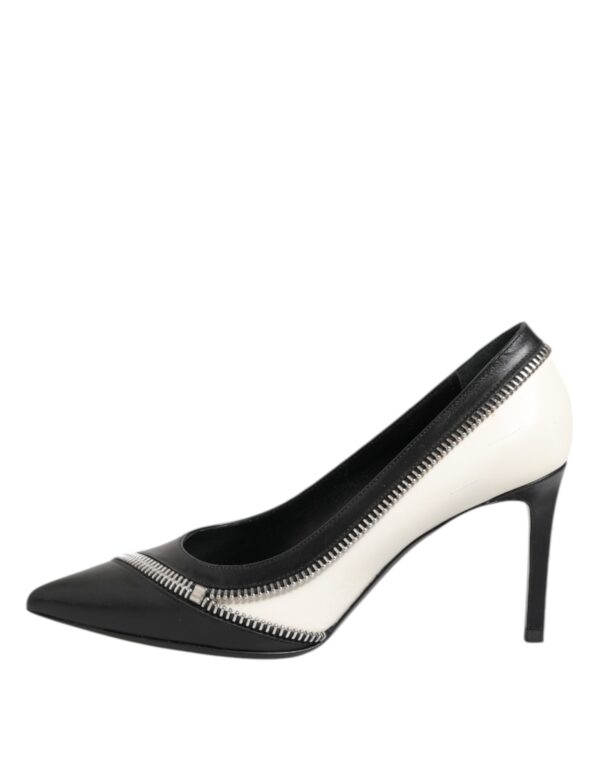 Saint Laurent White Black Leather Pointed Toe Heels Shoes – Image 6