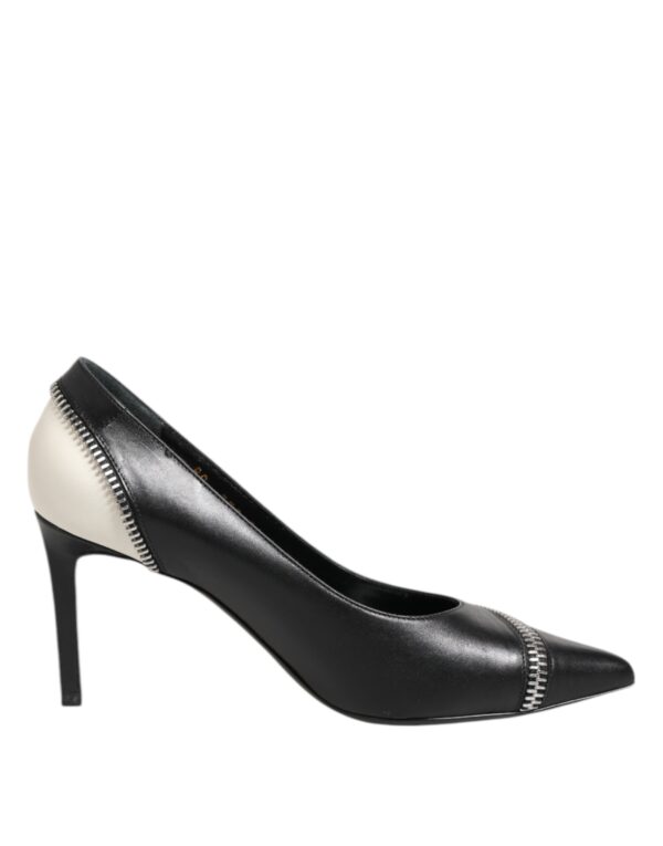 Saint Laurent White Black Leather Pointed Toe Heels Shoes – Image 7