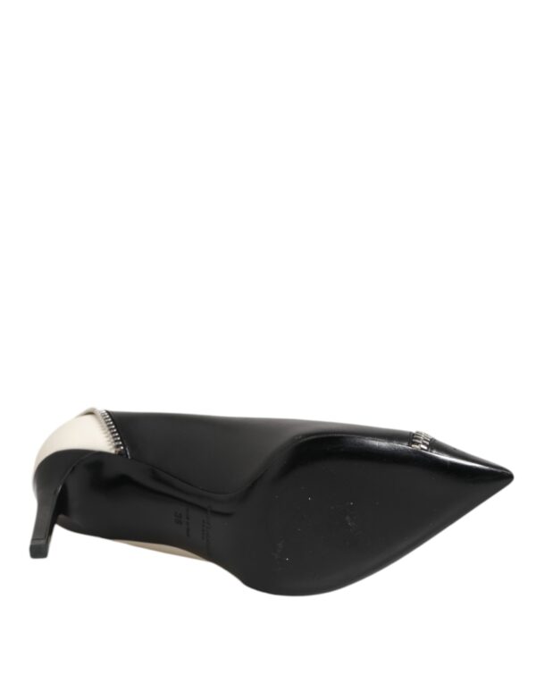 Saint Laurent White Black Leather Pointed Toe Heels Shoes – Image 8