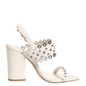 ASH White Block Heeled Studded Quarter Strap Sandals Shoes