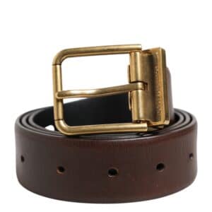 Dolce & Gabbana Brown Classic Gold Metal Logo Buckle Men Belt