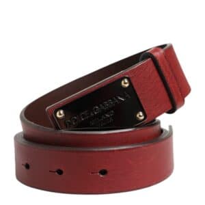 Dolce & Gabbana Maroon Classic Leather Metal Logo Buckle Belt