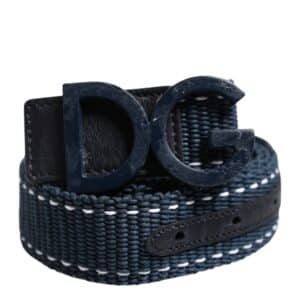 Dolce & Gabbana Blue White Cotton DG Logo Metal Buckle Belt
