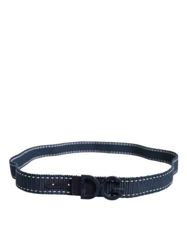 Dolce & Gabbana Blue White Cotton DG Logo Metal Buckle Belt – Image 3