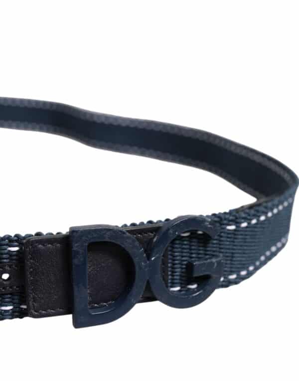 Dolce & Gabbana Blue White Cotton DG Logo Metal Buckle Belt – Image 4