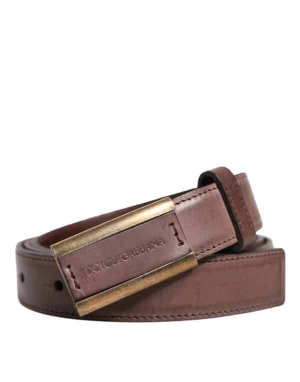 Dolce & Gabbana Brown Calf Leather Antique Buckle Belt – Image 2