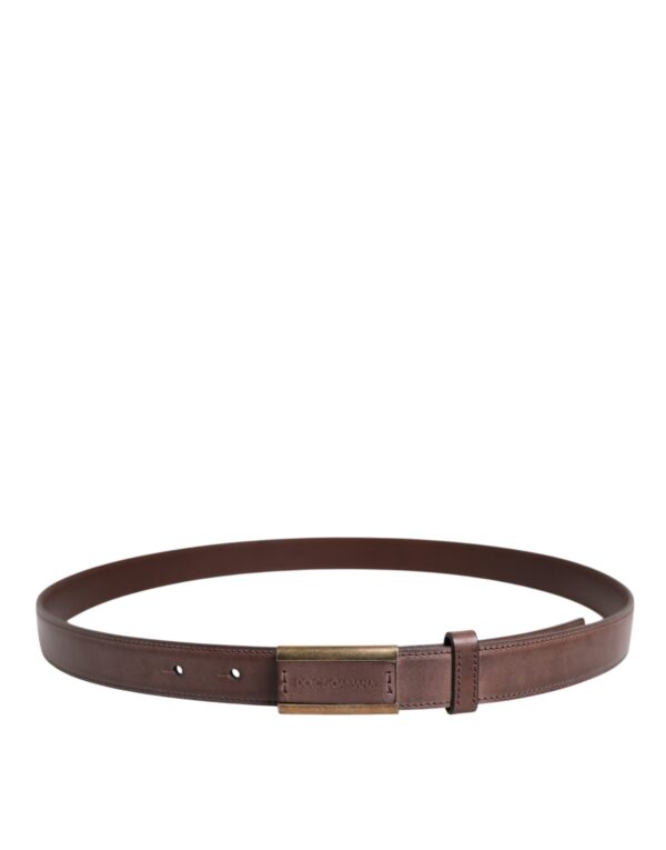 Dolce & Gabbana Brown Calf Leather Antique Buckle Belt – Image 3
