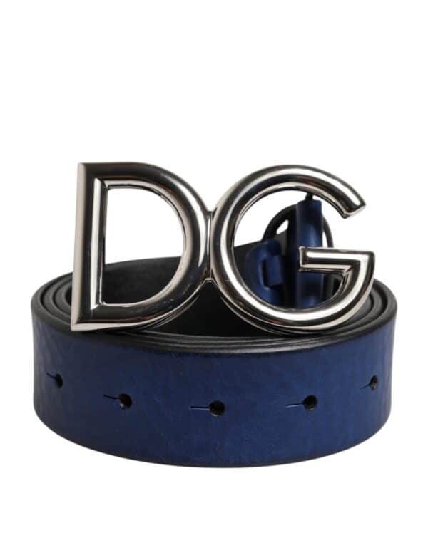 Dolce & Gabbana Blue Classic Silver Metal DG Logo Buckle Belt – Image 2