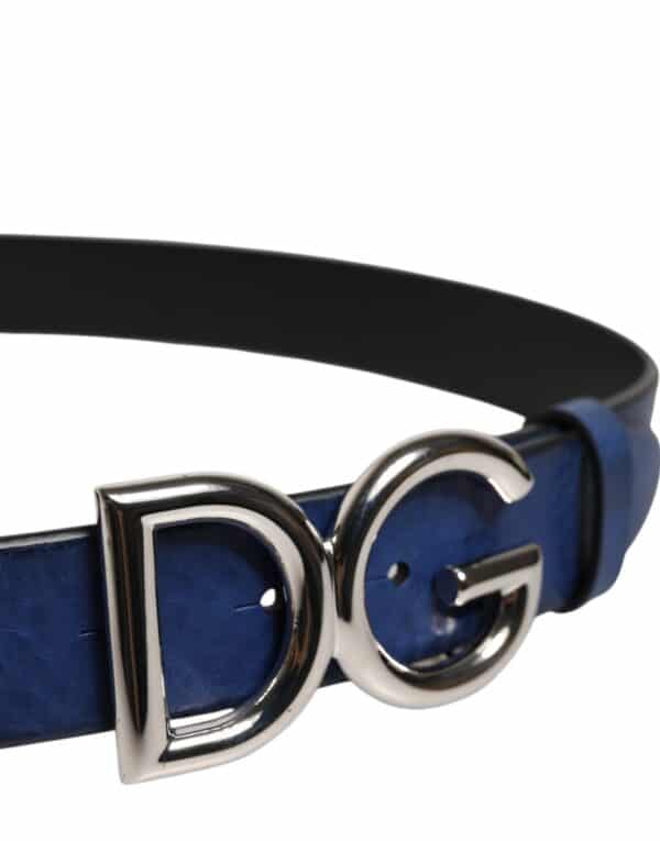 Dolce & Gabbana Blue Classic Silver Metal DG Logo Buckle Belt – Image 4