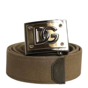 Dolce & Gabbana Military Green Nylon Logo Metal Buckle Belt