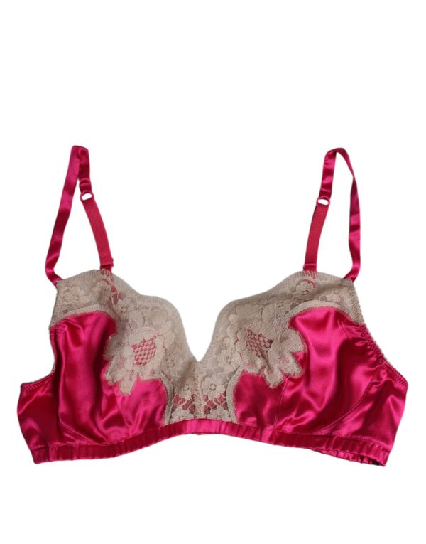 Dolce & Gabbana Magenta Floral Lace Silk Non Wire Bra Underwear – Image 2