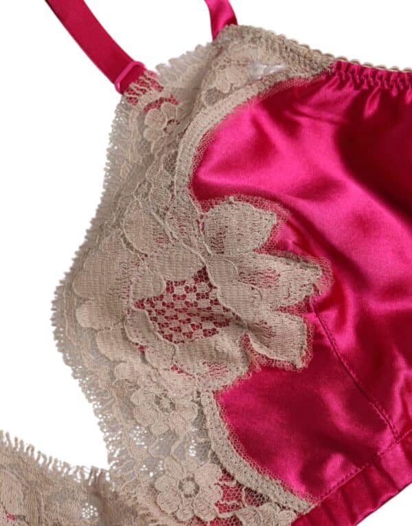 Dolce & Gabbana Magenta Floral Lace Silk Non Wire Bra Underwear – Image 3