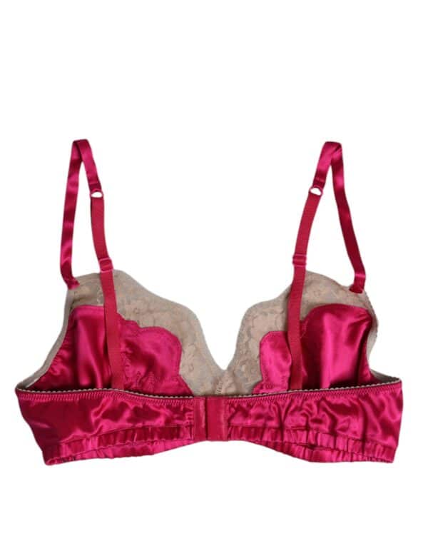 Dolce & Gabbana Magenta Floral Lace Silk Non Wire Bra Underwear – Image 4
